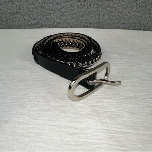 Nine West Accessories Womens Medium Black Faux Leather Skinny Link Chain Belt